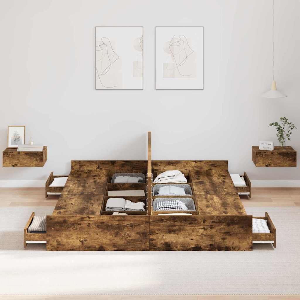 Storage Bed Frame Smoked Oak 150 x 200 cm Engineered Wood