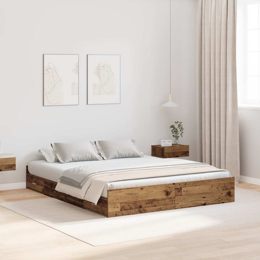 Storage Bed Frame Old Wood 150 x 200 cm Engineered Wood