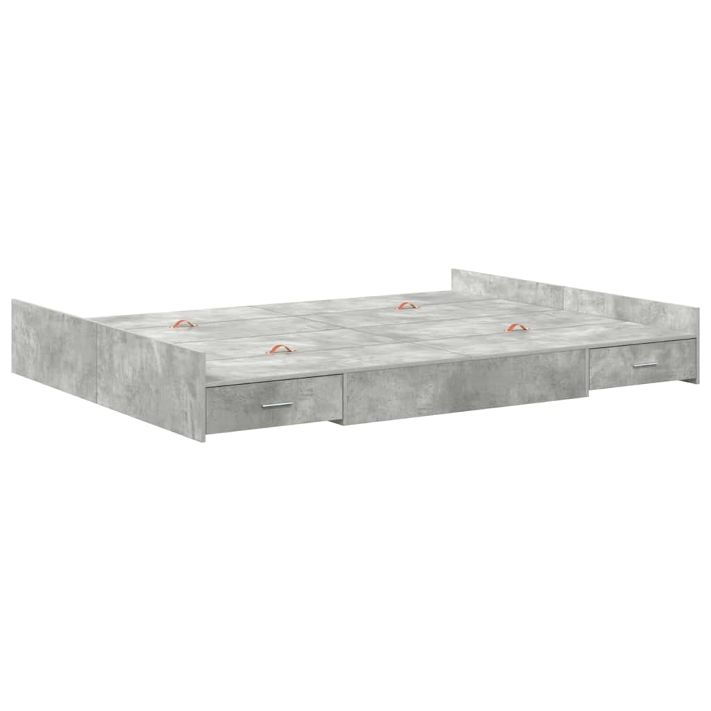 Storage Bed Frame Concrete Grey 140 x 200 cm Engineered Wood