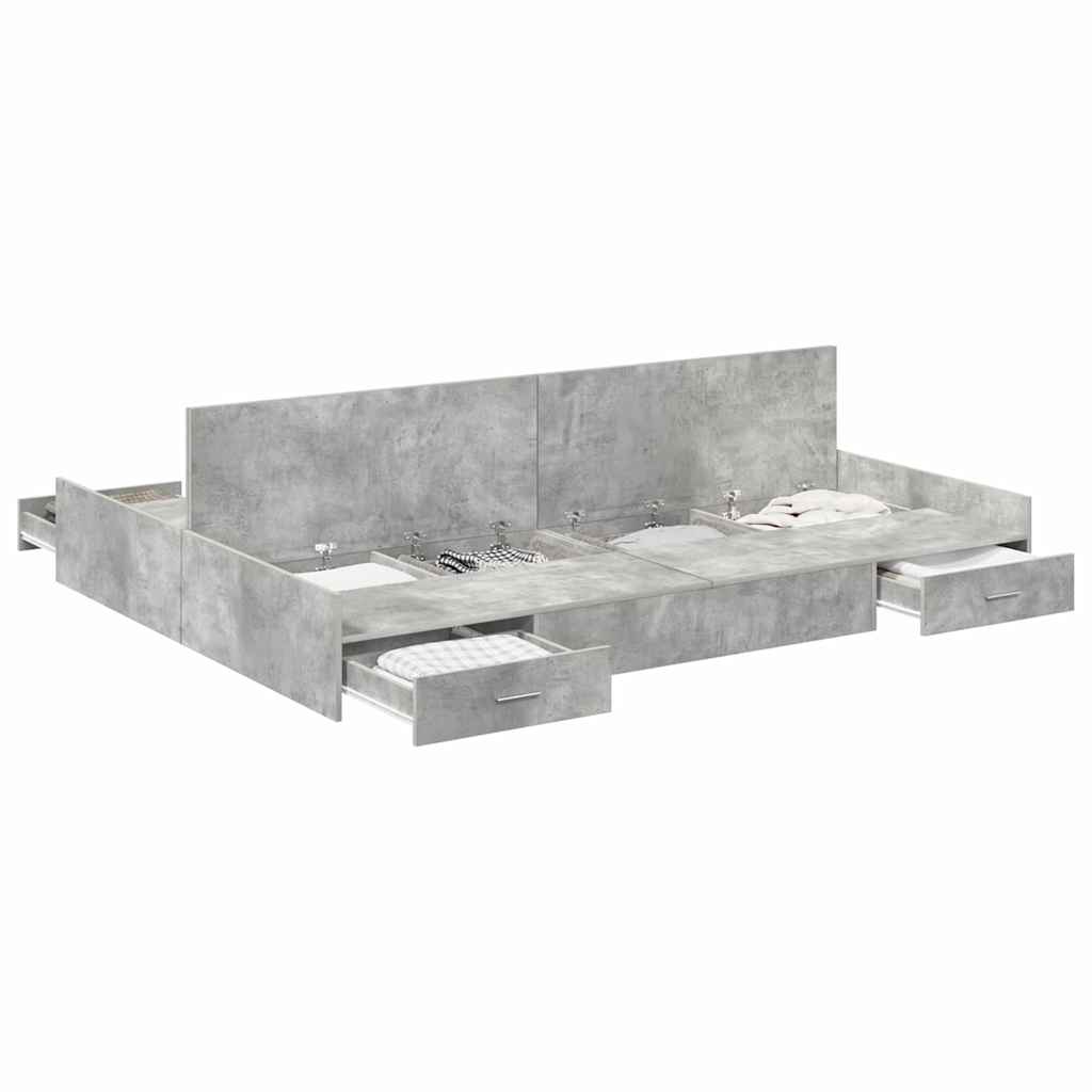 Storage Bed Frame Concrete Grey 140 x 200 cm Engineered Wood