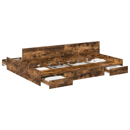 Storage Bed Frame Smoked Oak 140 x 200 cm Engineered Wood