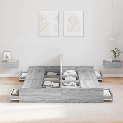 Storage Bed Frame Grey Sonoma 140 x 200 cm Engineered Wood