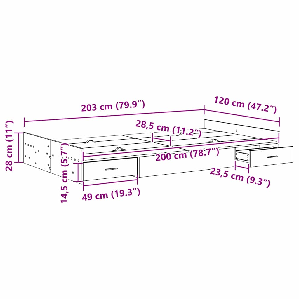 Storage Bed Frame Concrete Grey 120 x 200 cm Engineered Wood