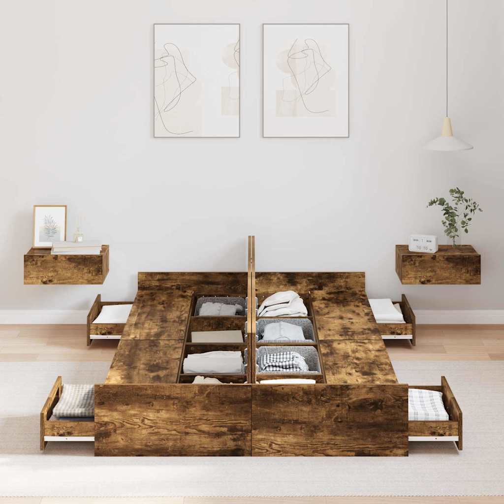 Storage Bed Frame Smoked Oak 120 x 200 cm Engineered Wood