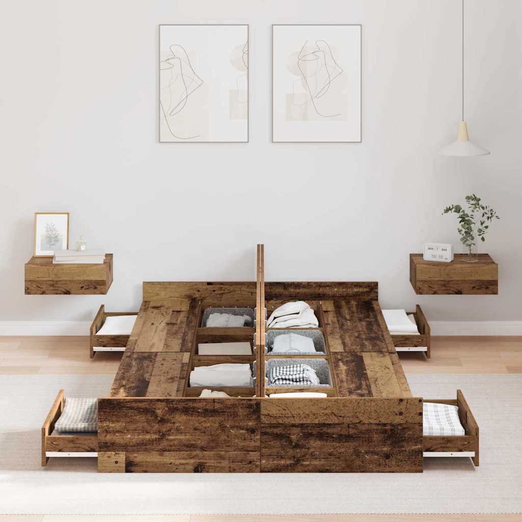 Storage Bed Frame Old Wood 120 x 200 cm Engineered Wood