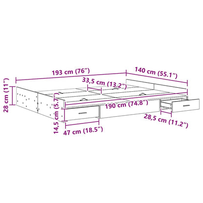 Storage Bed Frame Black Oak 140 x 190 cm Engineered Wood