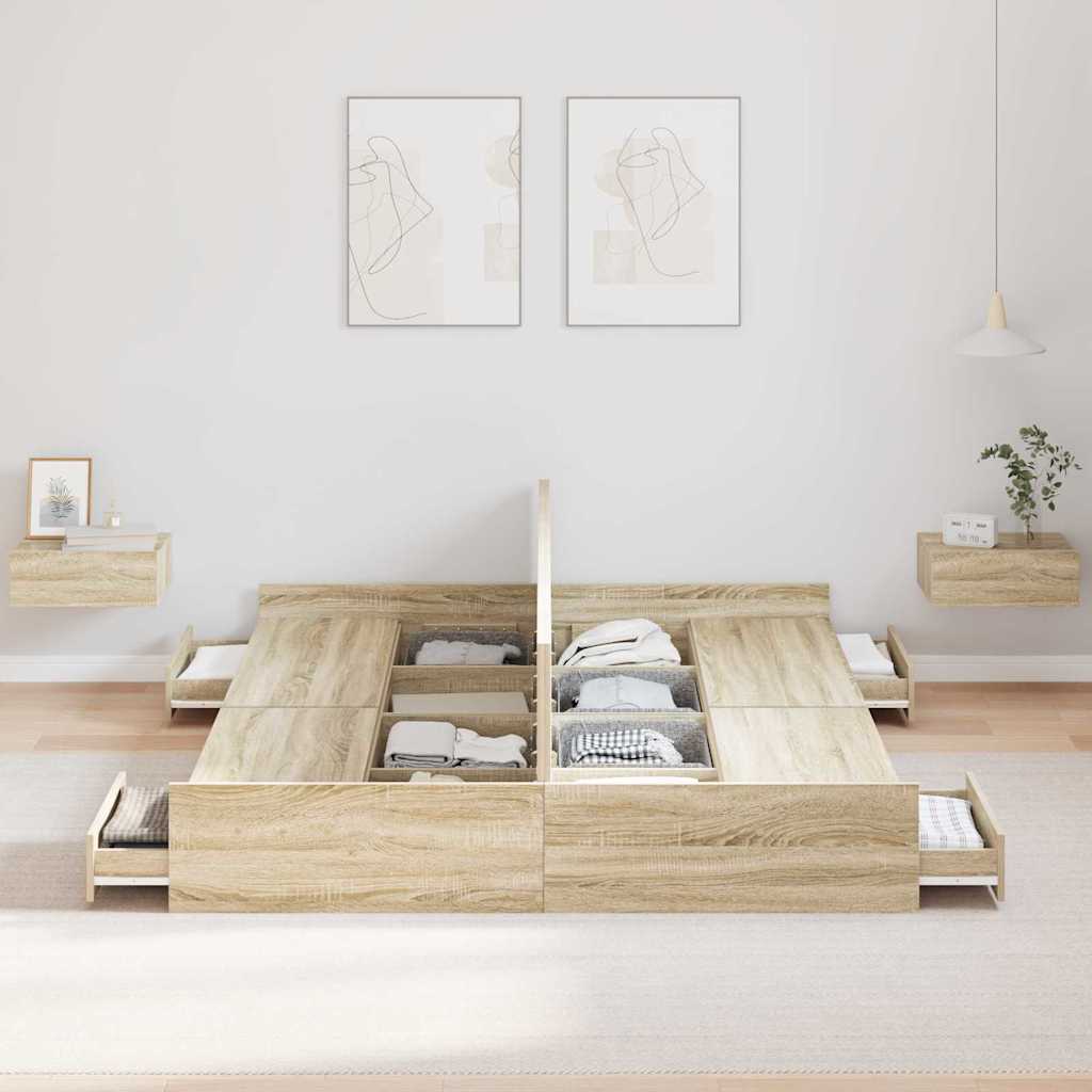 Storage Bed Frame Sonoma Oak 140 x 190 cm Engineered Wood