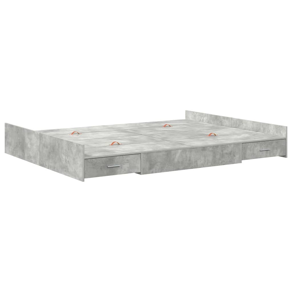 Storage Bed Frame Concrete Grey 140 x 190 cm Engineered Wood