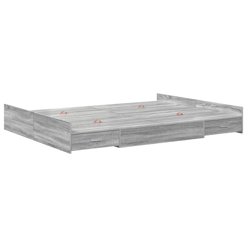 Storage Bed Frame Grey Sonoma 140 x 190 cm Engineered Wood