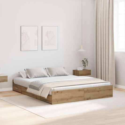 Storage Bed Frame Artisan Oak 140 x 190 cm Engineered Wood