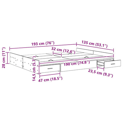 Storage Bed Frame White 135 x 190 cm Engineered Wood