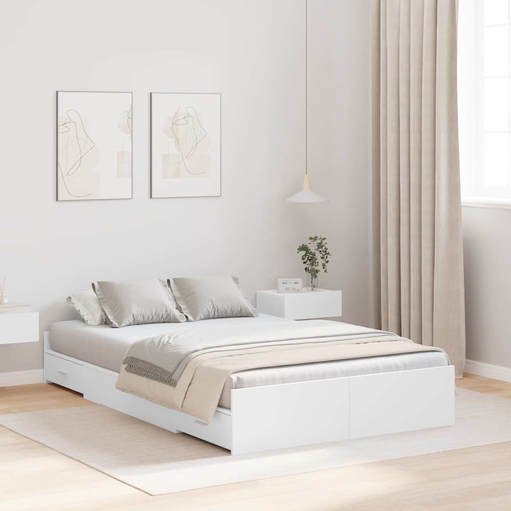 Storage Bed Frame White 120 x 190 cm Engineered Wood