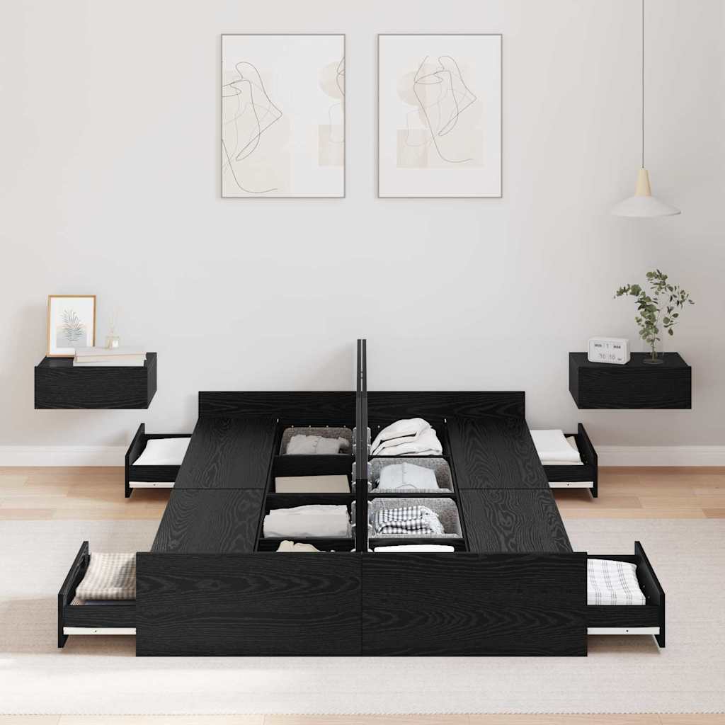 Storage Bed Frame Black Oak 120 x 190 cm Engineered Wood