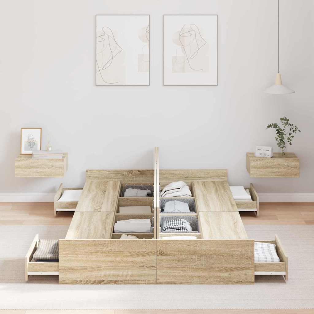 Storage Bed Frame Sonoma Oak 120 x 190 cm Engineered Wood