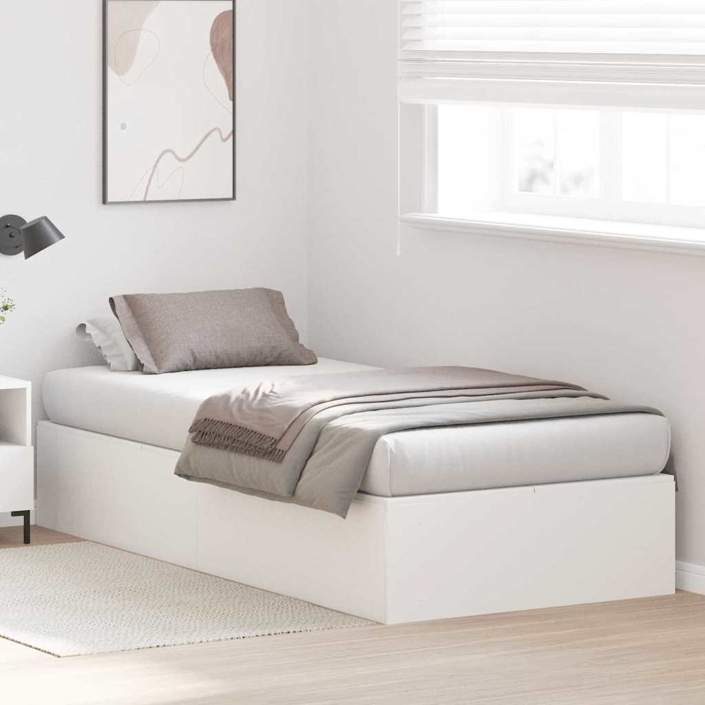 Storage Bed Frame White 90 x 200 cm Engineered Wood