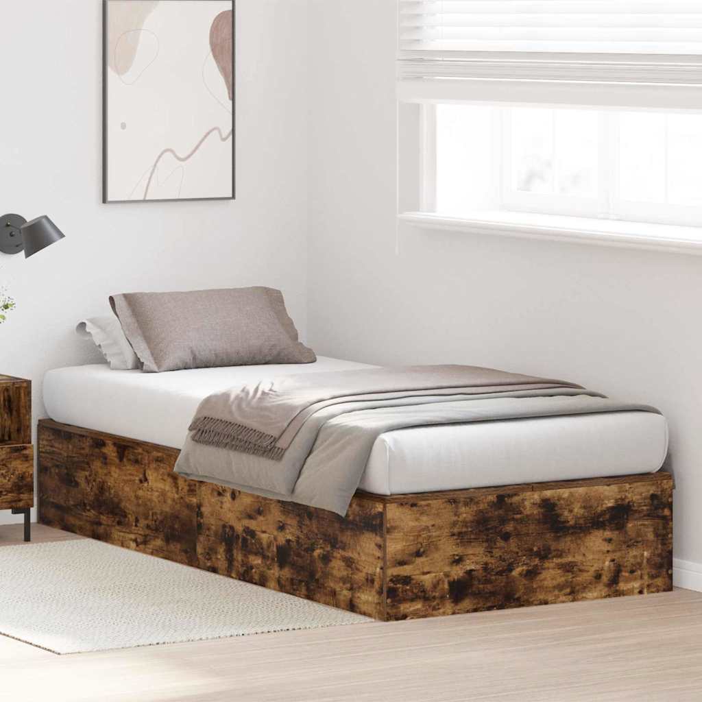 Bed Frame with Storage Smoked oak 90 x 200 cm Engineered wood
