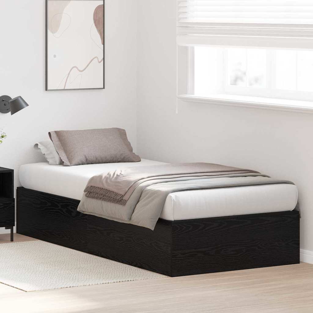 Bed Frame with Storage Black oak 100 x 200 cm Engineered wood