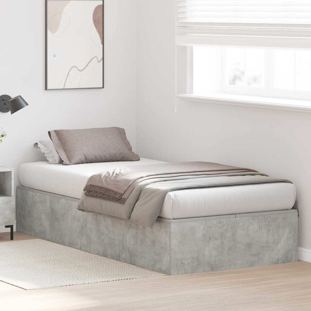 Storage Bed Frame Concrete Grey 100 x 200 cm Engineered Wood