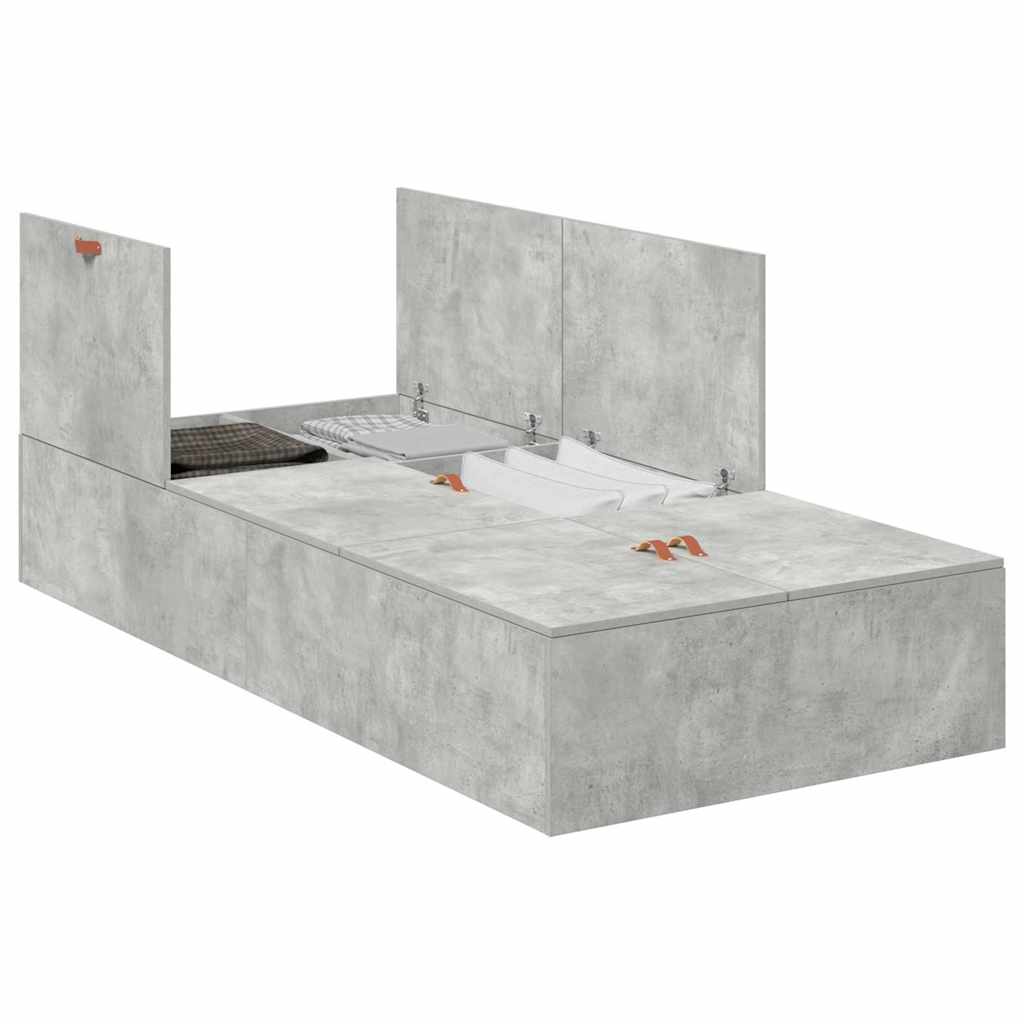 Storage Bed Frame Concrete Grey 100 x 200 cm Engineered Wood