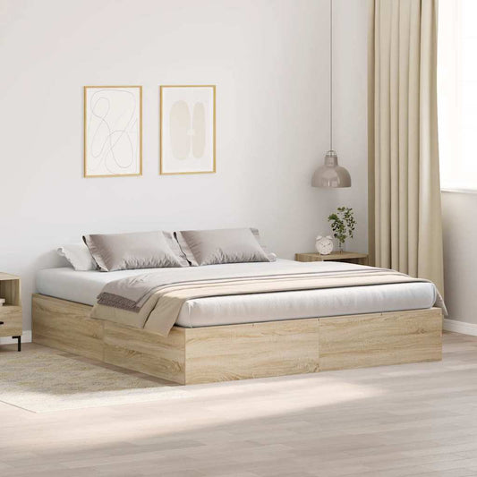 Bed Frame with Storage Sonoma oak 200 x 200 cm Engineered wood