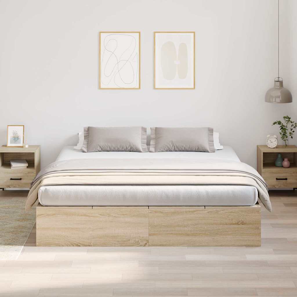 Bed Frame with Storage Sonoma oak 200 x 200 cm Engineered wood