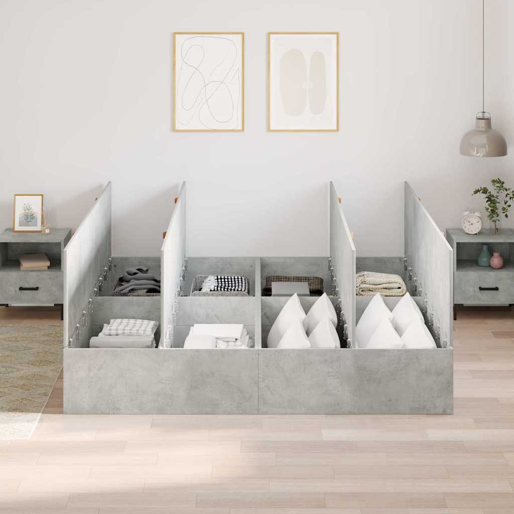 Storage Bed Frame Concrete Grey 200 x 200 cm Engineered Wood