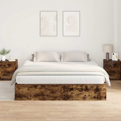 Bed Frame with Storage Smoked oak 200 x 200 cm Engineered wood