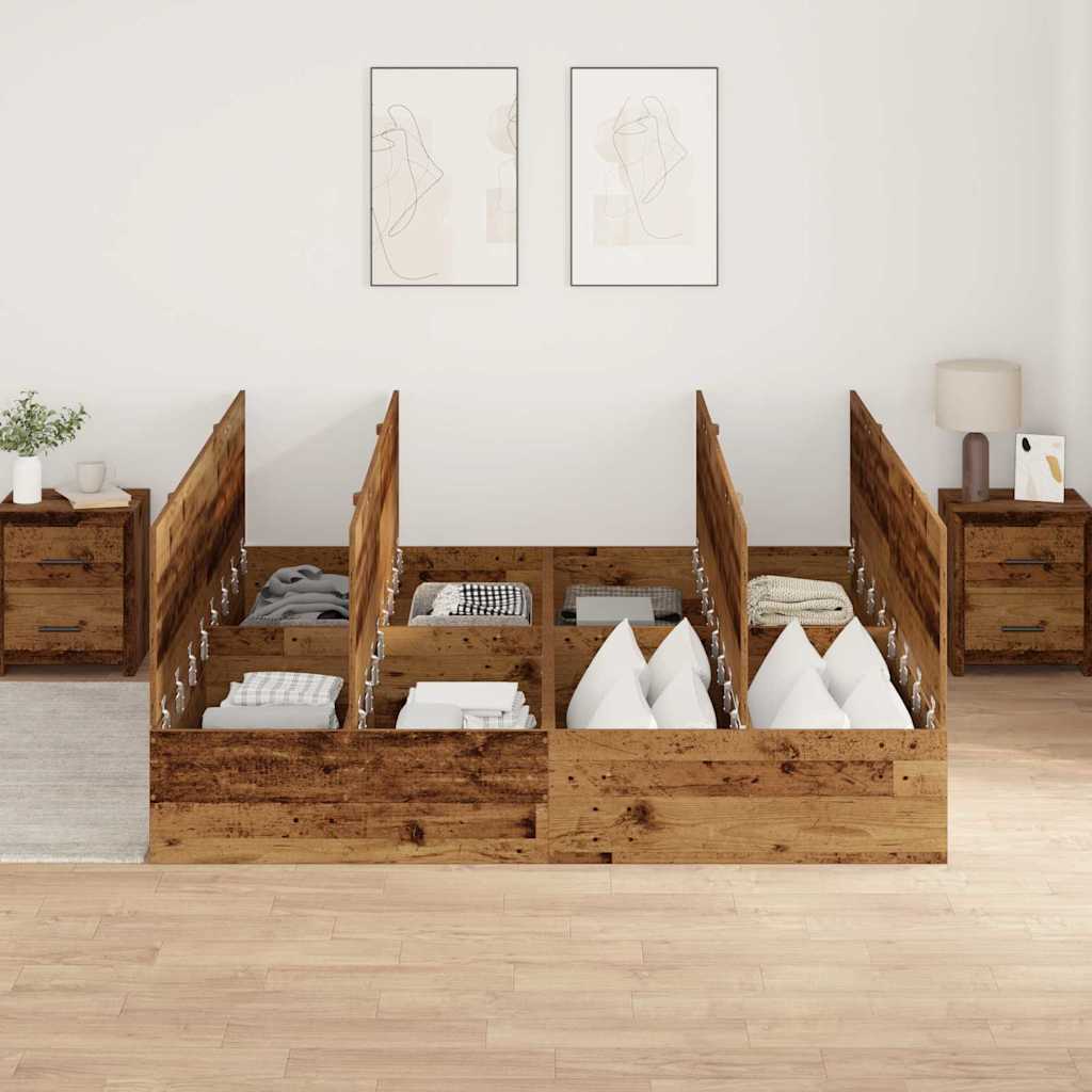 Bed Frame with Storage Old wood 200 x 200 cm Engineered wood