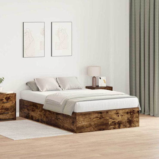Bed Frame with Storage Smoked oak 120 x 200 cm Engineered wood