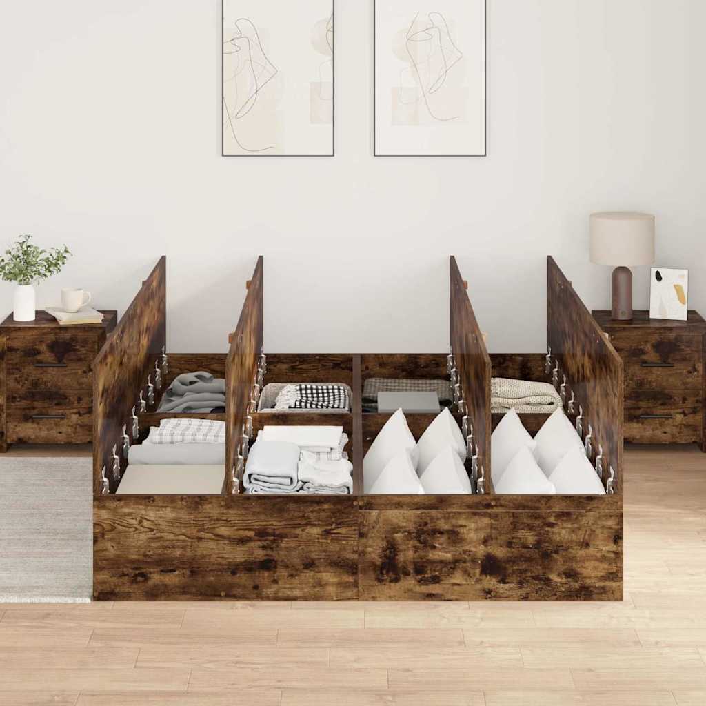 Bed Frame with Storage Smoked oak 140 x 200 cm Engineered wood
