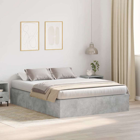 Storage Bed Frame Concrete Grey 150 x 200 cm Engineered Wood