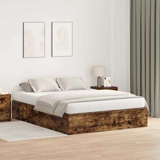 Bed Frame with Storage Smoked oak 150 x 200 cm Engineered wood