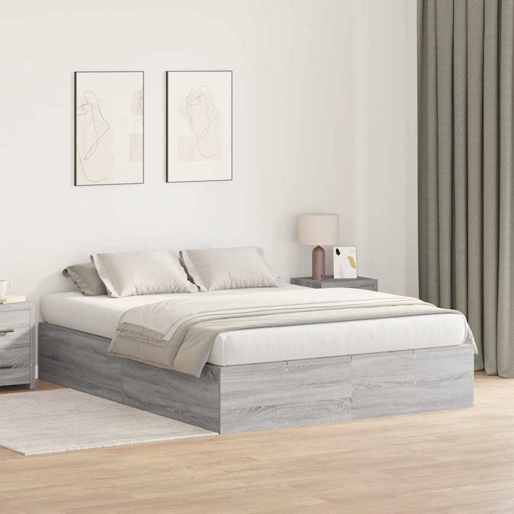 Bed Frame with Storage Grey sonoma 150 x 200 cm Engineered wood