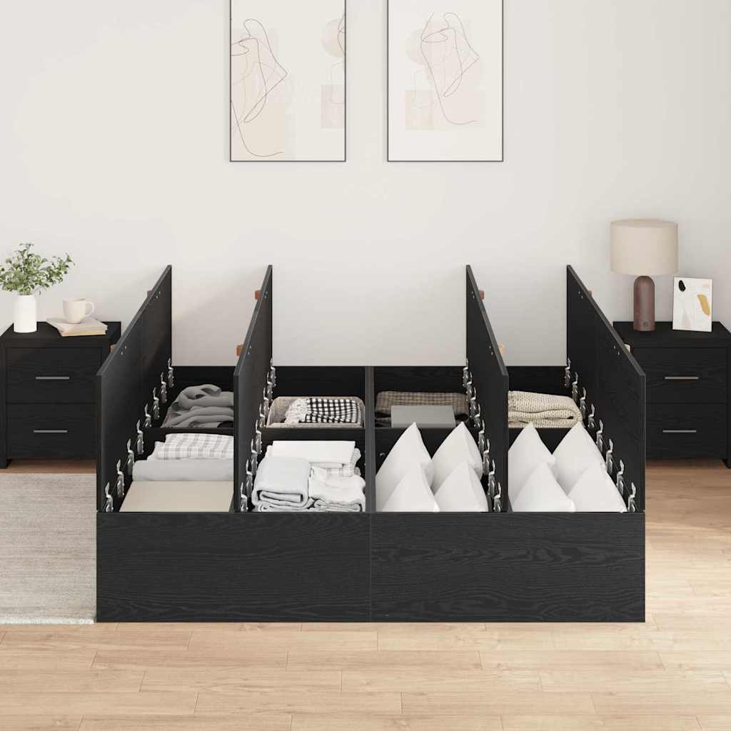 Bed Frame with Storage Black oak 200 x 200 cm Engineered wood