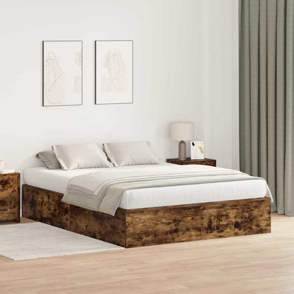 Bed Frame with Storage Smoked oak 160 x 200 cm Engineered wood