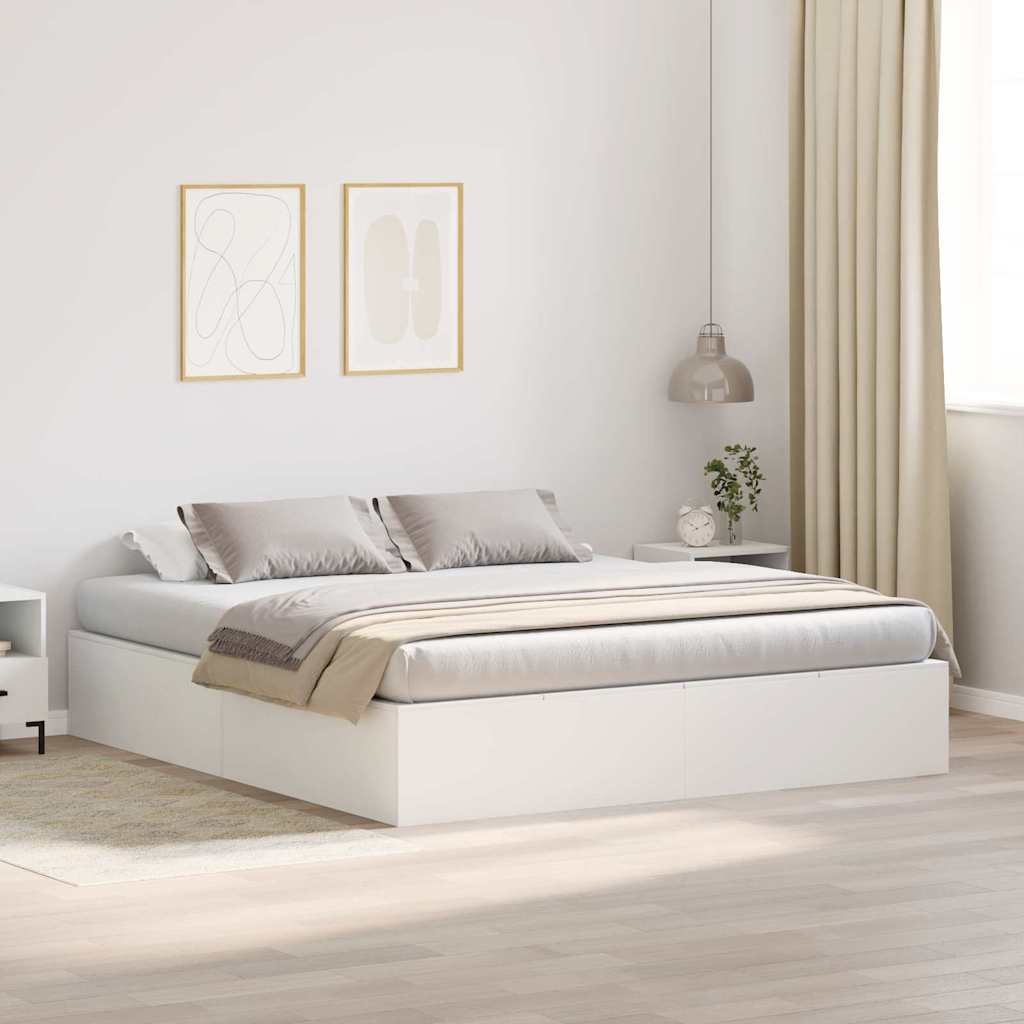 Storage Bed Frame White 180 x 200 cm Engineered Wood