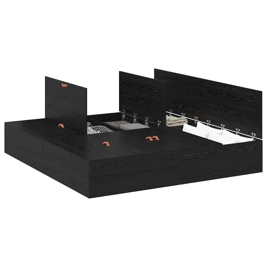 Bed Frame with Storage Black oak 180 x 200 cm Engineered wood