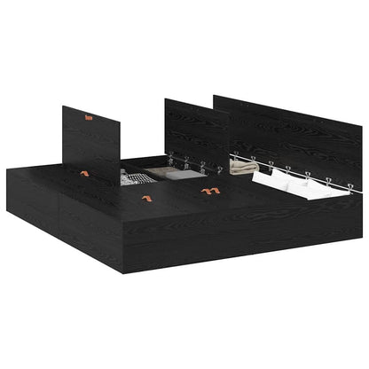 Bed Frame with Storage Black oak 180 x 200 cm Engineered wood