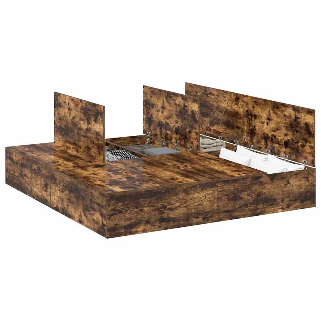 Bed Frame with Storage Smoked oak 180 x 200 cm Engineered wood