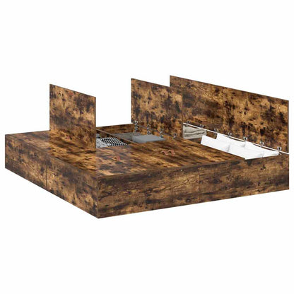 Bed Frame with Storage Smoked oak 180 x 200 cm Engineered wood