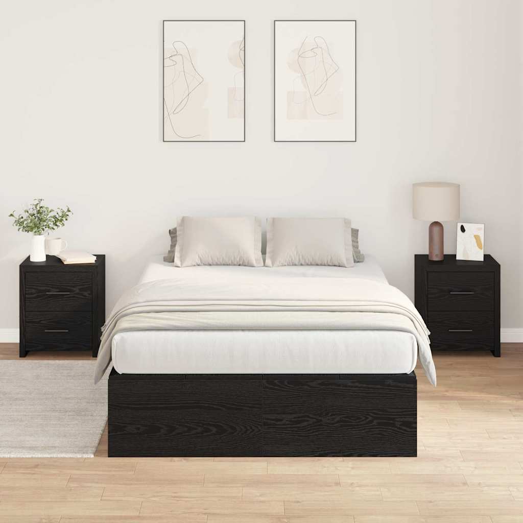 Bed Frame with Storage Black oak 120 x 190 cm Engineered wood