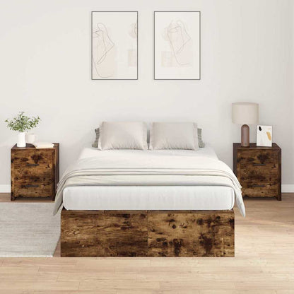 Bed Frame with Storage Smoked oak 120 x 190 cm Engineered wood