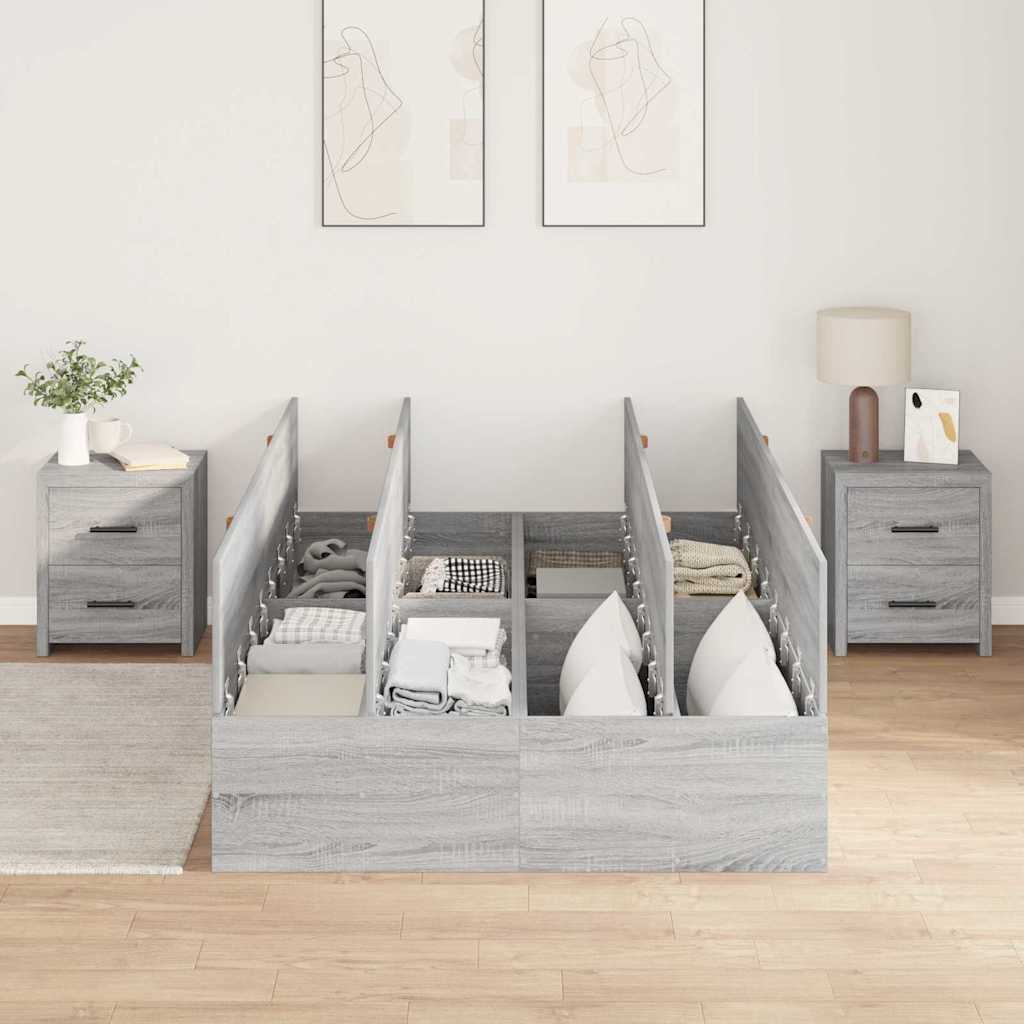Bed Frame with Storage Grey sonoma 120 x 190 cm Engineered wood