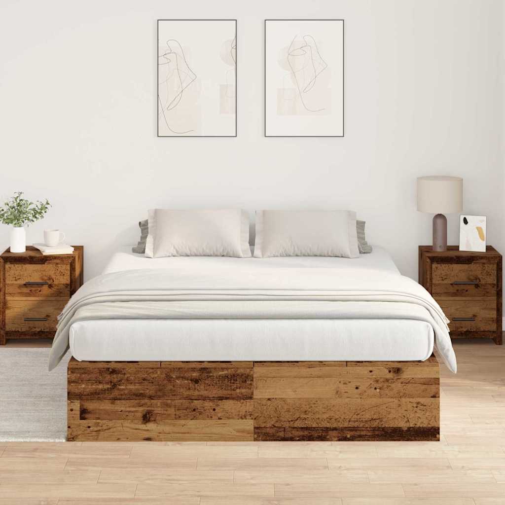 Bed Frame with Storage Old wood 140 x 190 cm Engineered wood