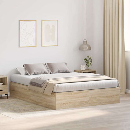Bed Frame with Storage Sonoma oak 135 x 190 cm Engineered wood