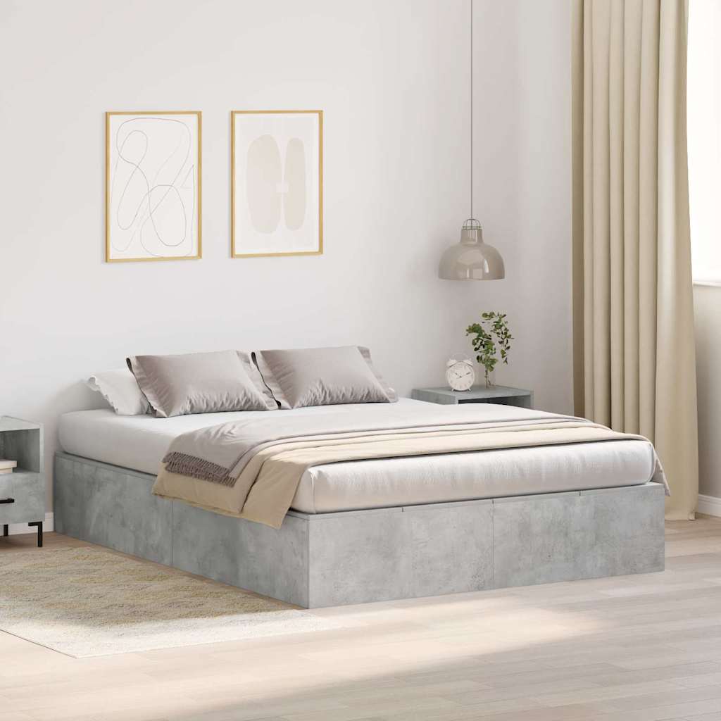 Storage Bed Frame Concrete Grey 135 x 190 cm Engineered Wood