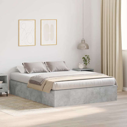 Storage Bed Frame Concrete Grey 135 x 190 cm Engineered Wood