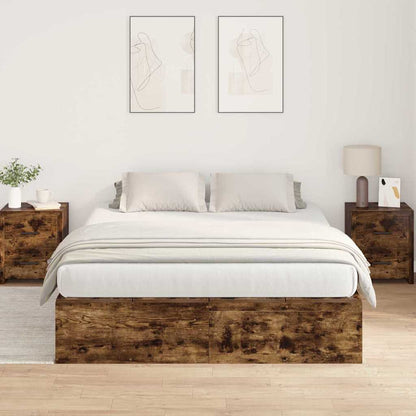 Bed Frame with Storage Smoked oak 135 x 190 cm Engineered wood
