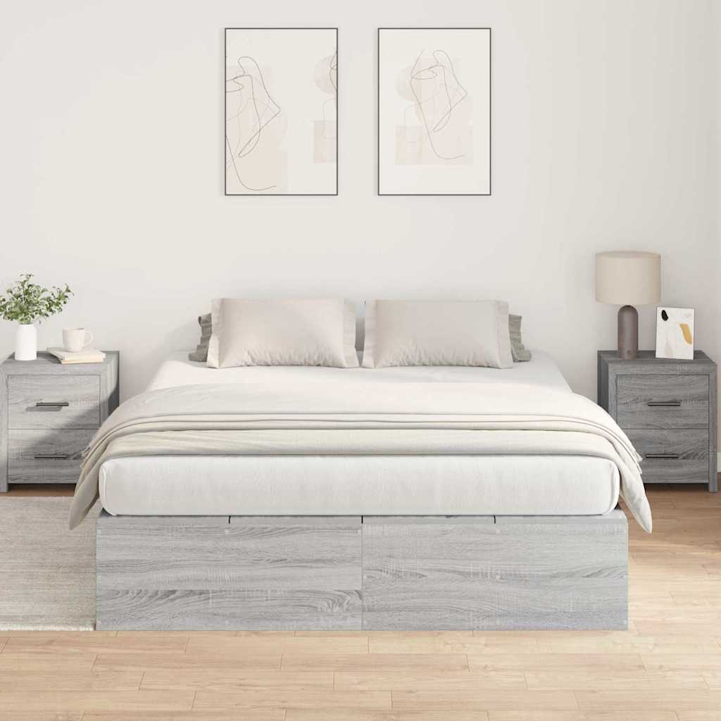 Bed Frame with Storage Grey sonoma 135 x 190 cm Engineered wood