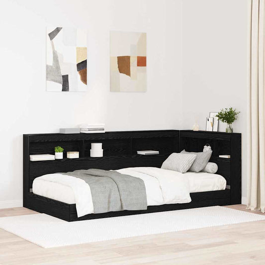 Storage Headboard with Shelf Black Oak 90 cm Engineered Wood